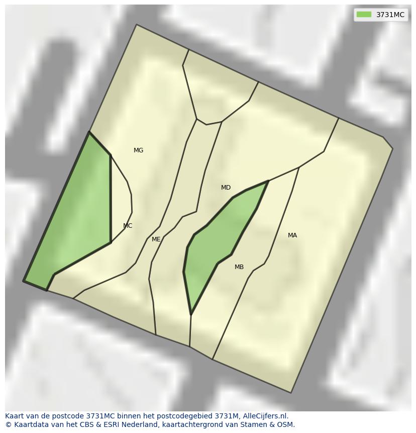 Afbeelding van het postcodegebied 3731 MC op de kaart.