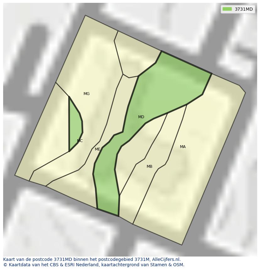 Afbeelding van het postcodegebied 3731 MD op de kaart.