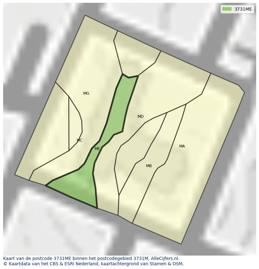 Afbeelding van het postcodegebied 3731 ME op de kaart.