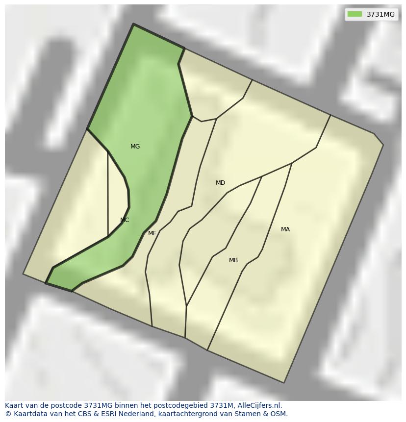Afbeelding van het postcodegebied 3731 MG op de kaart.