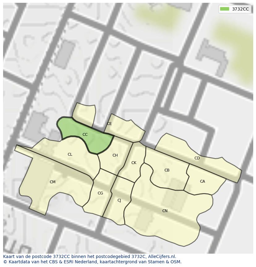 Afbeelding van het postcodegebied 3732 CC op de kaart.