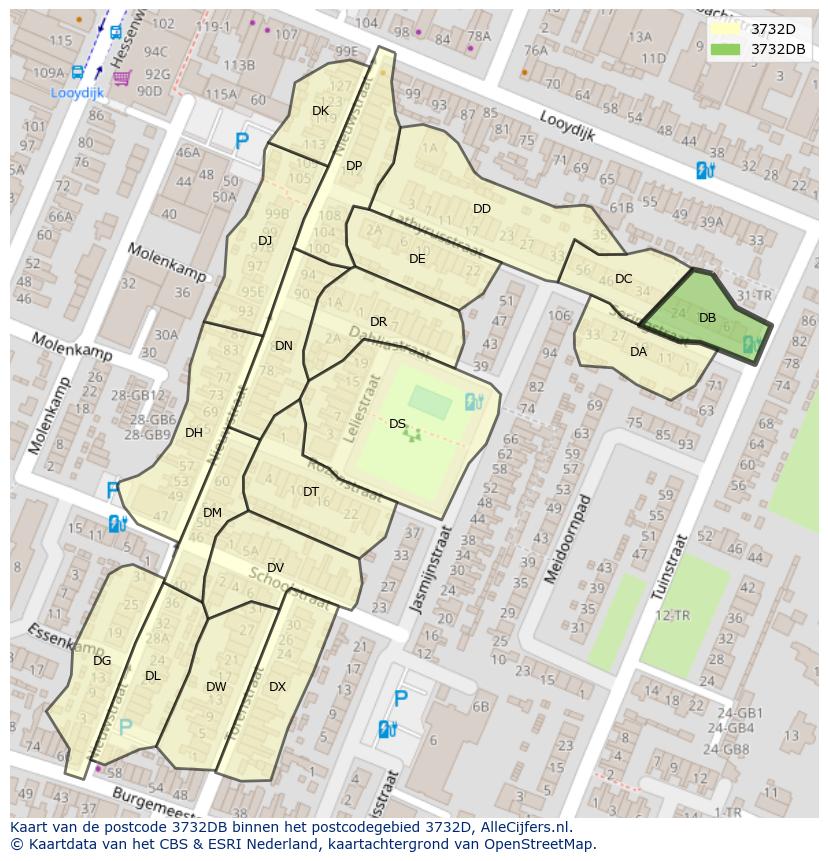 Afbeelding van het postcodegebied 3732 DB op de kaart.