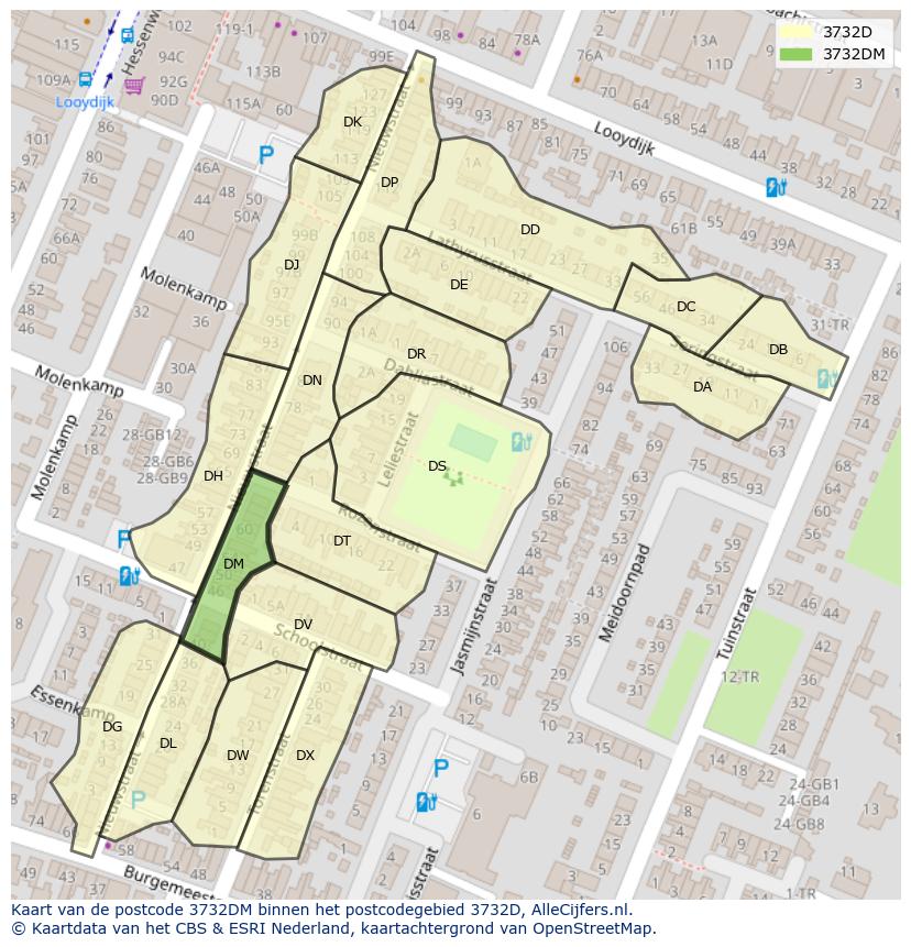 Afbeelding van het postcodegebied 3732 DM op de kaart.