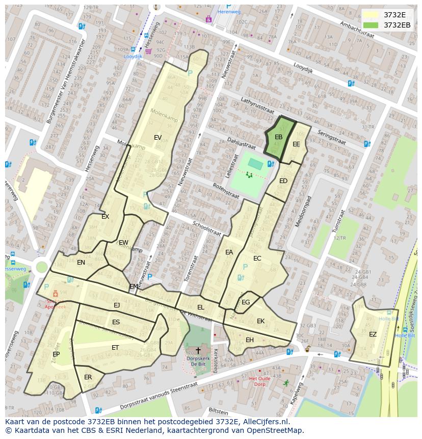 Afbeelding van het postcodegebied 3732 EB op de kaart.