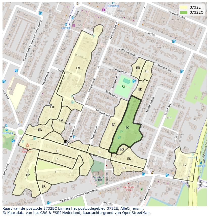 Afbeelding van het postcodegebied 3732 EC op de kaart.