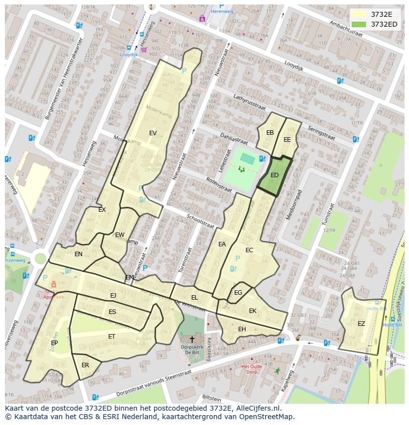Afbeelding van het postcodegebied 3732 ED op de kaart.