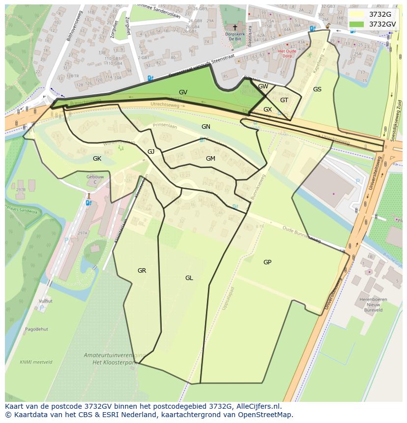 Afbeelding van het postcodegebied 3732 GV op de kaart.