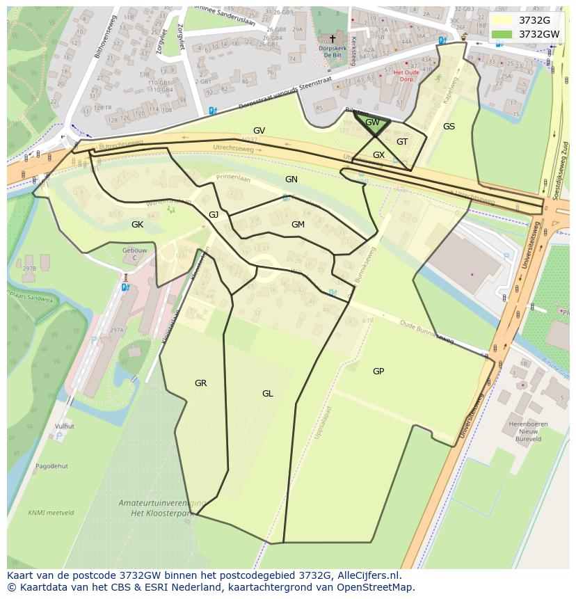 Afbeelding van het postcodegebied 3732 GW op de kaart.