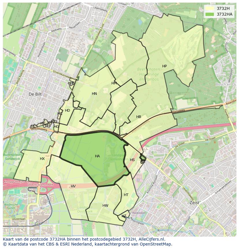 Afbeelding van het postcodegebied 3732 HA op de kaart.