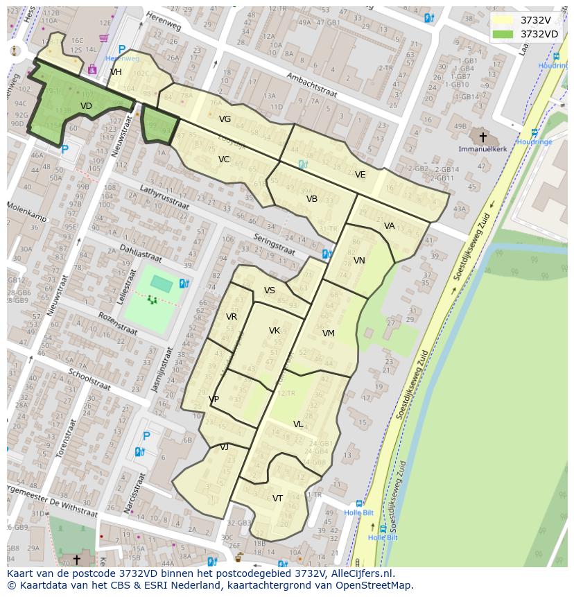 Afbeelding van het postcodegebied 3732 VD op de kaart.