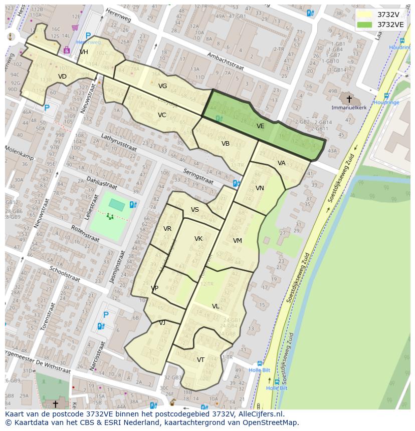 Afbeelding van het postcodegebied 3732 VE op de kaart.