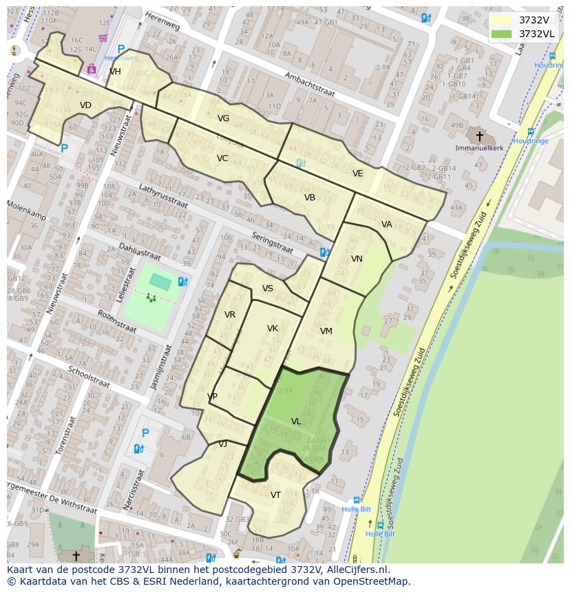 Afbeelding van het postcodegebied 3732 VL op de kaart.
