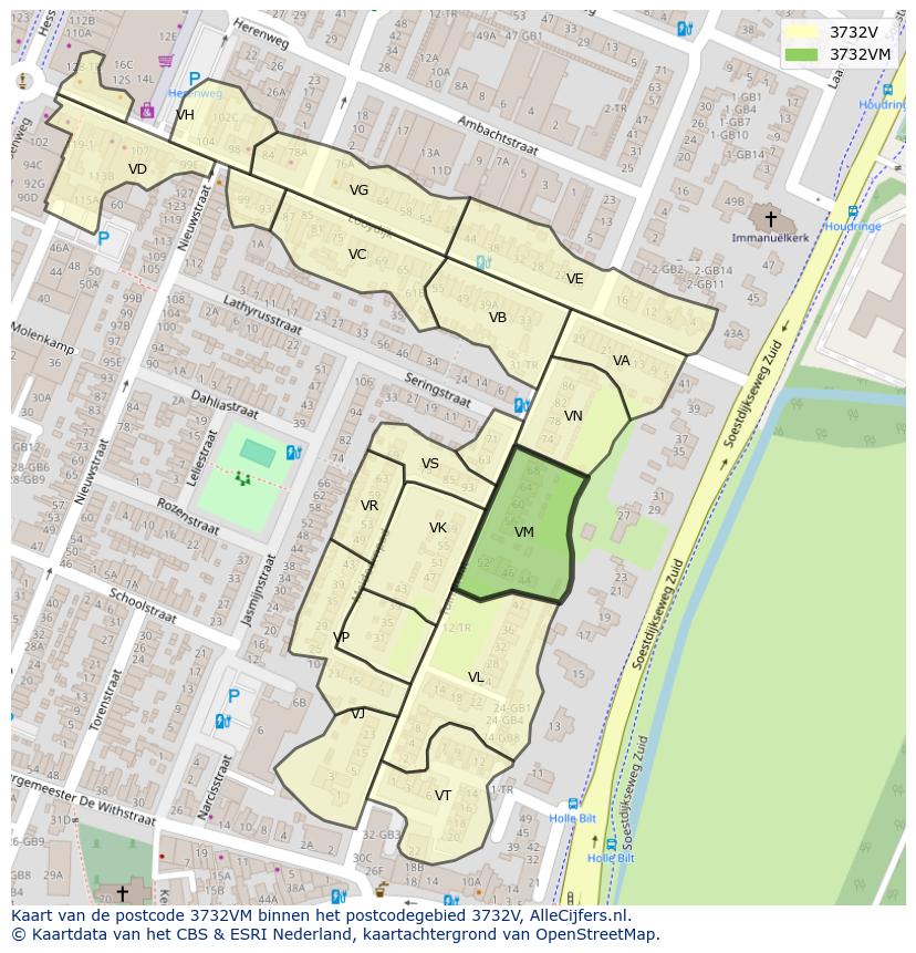 Afbeelding van het postcodegebied 3732 VM op de kaart.