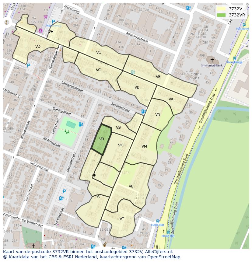Afbeelding van het postcodegebied 3732 VR op de kaart.