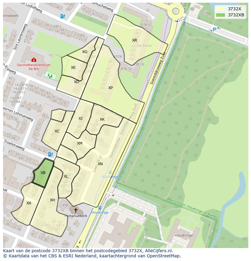 Afbeelding van het postcodegebied 3732 XB op de kaart.