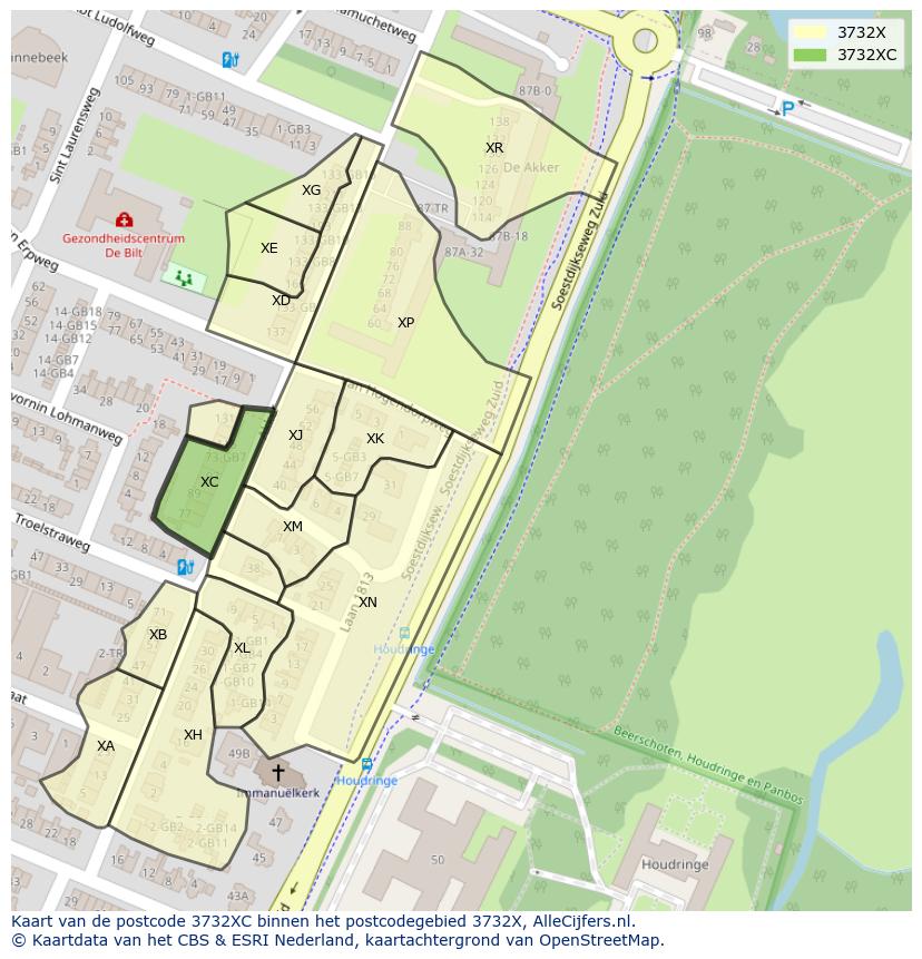 Afbeelding van het postcodegebied 3732 XC op de kaart.