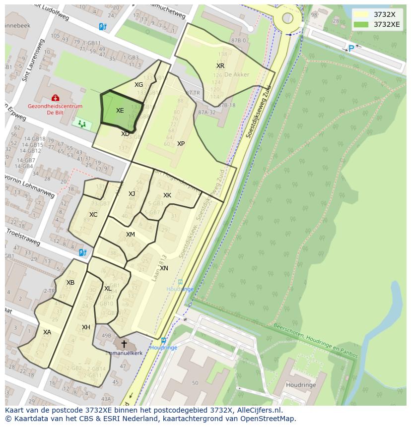 Afbeelding van het postcodegebied 3732 XE op de kaart.