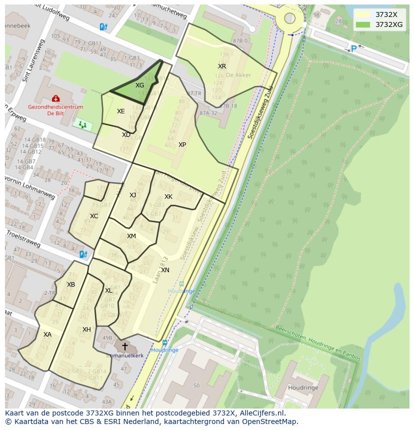 Afbeelding van het postcodegebied 3732 XG op de kaart.