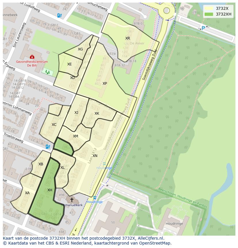 Afbeelding van het postcodegebied 3732 XH op de kaart.