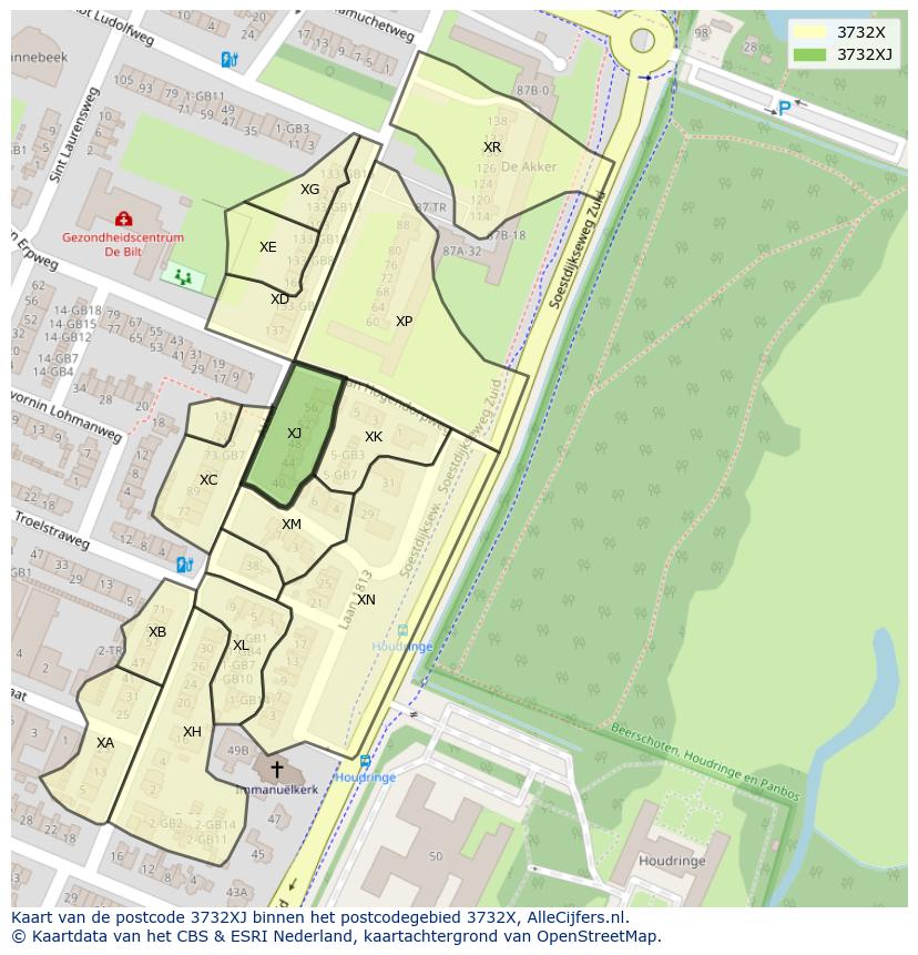 Afbeelding van het postcodegebied 3732 XJ op de kaart.
