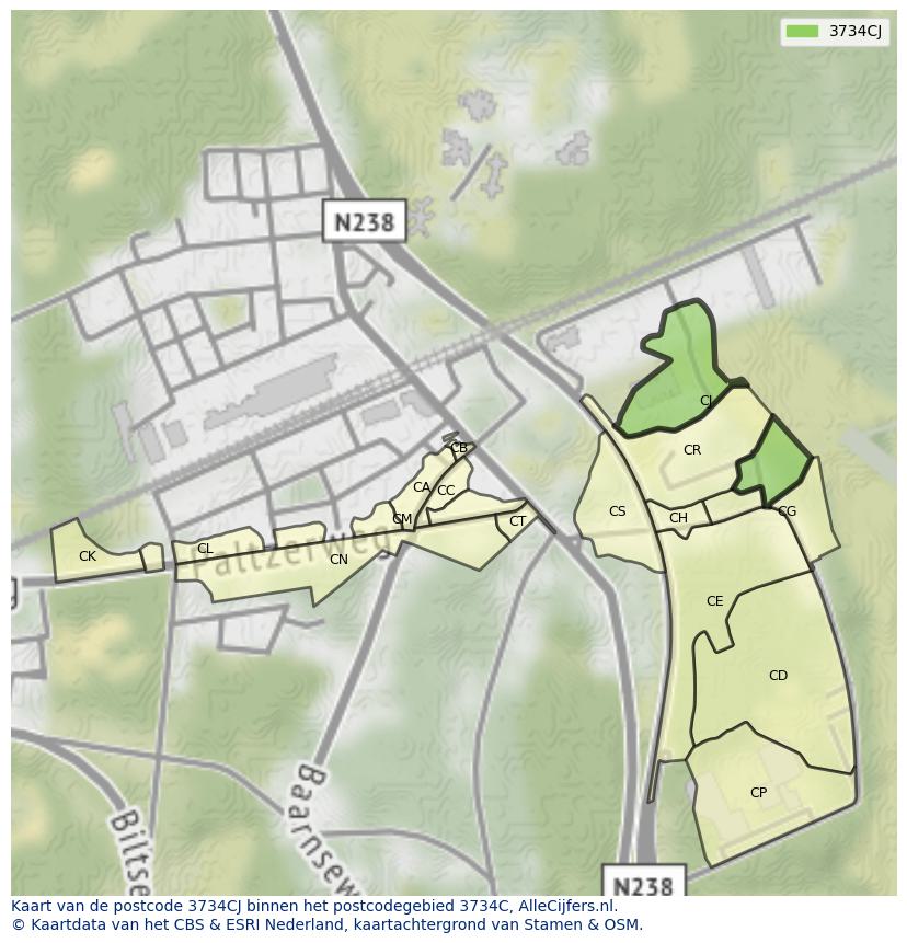 Afbeelding van het postcodegebied 3734 CJ op de kaart.