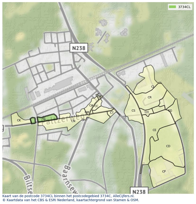 Afbeelding van het postcodegebied 3734 CL op de kaart.