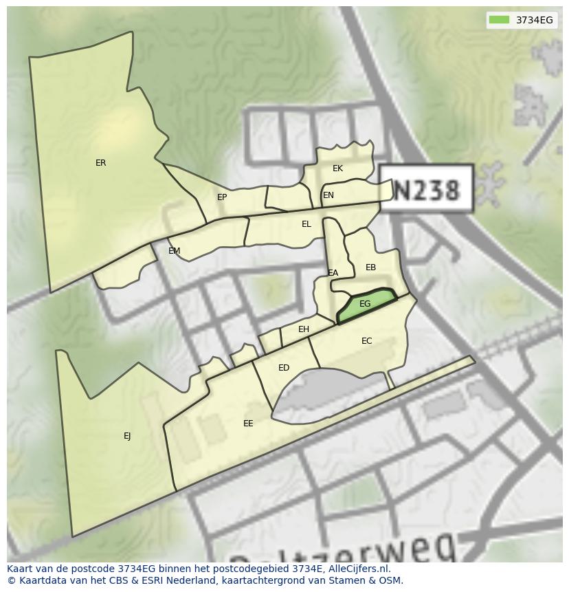 Afbeelding van het postcodegebied 3734 EG op de kaart.