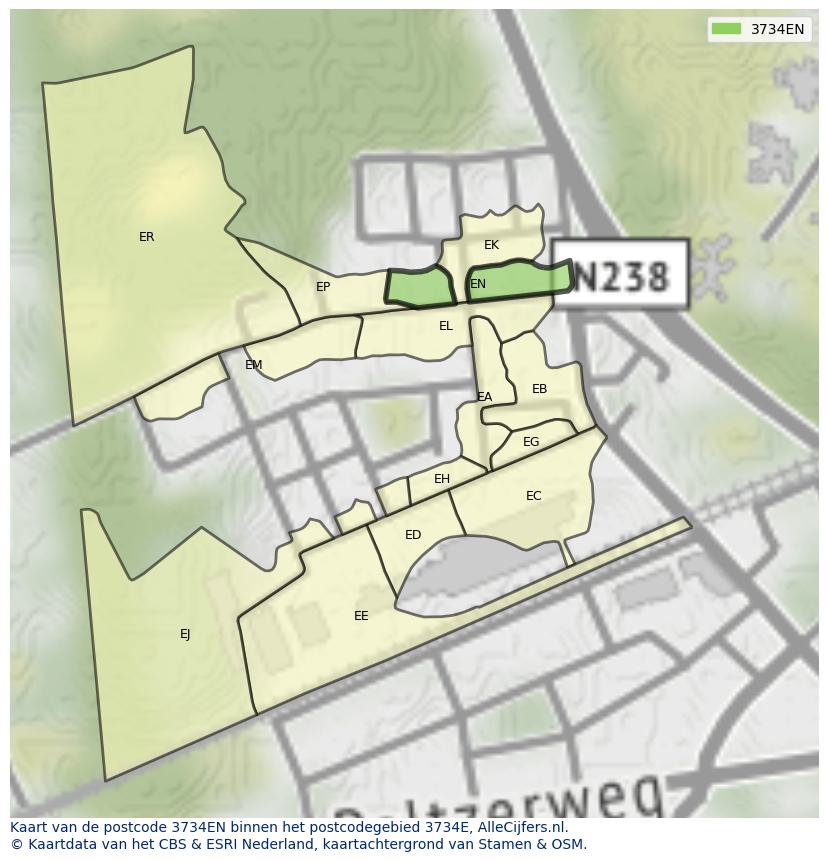 Afbeelding van het postcodegebied 3734 EN op de kaart.