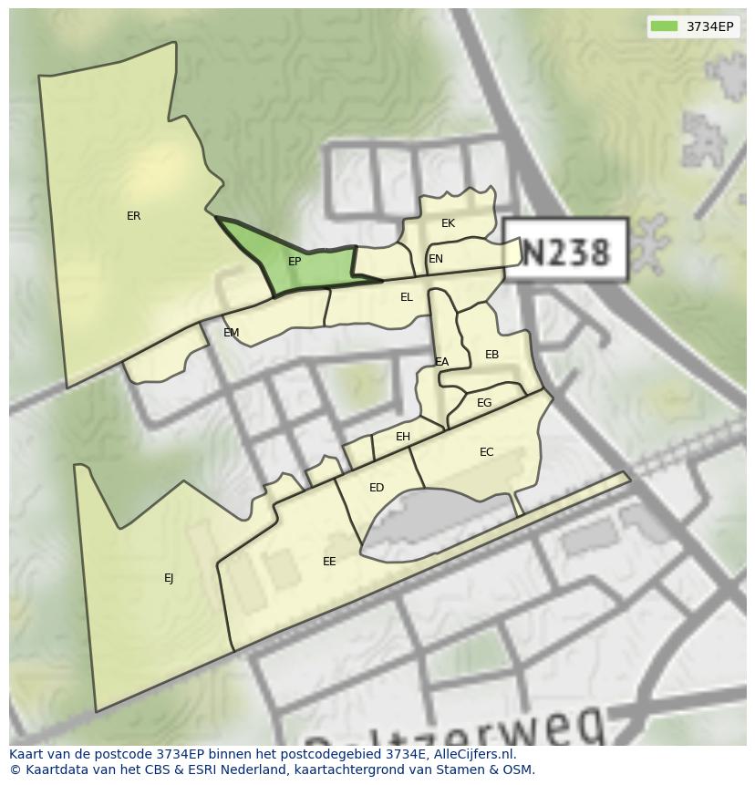 Afbeelding van het postcodegebied 3734 EP op de kaart.