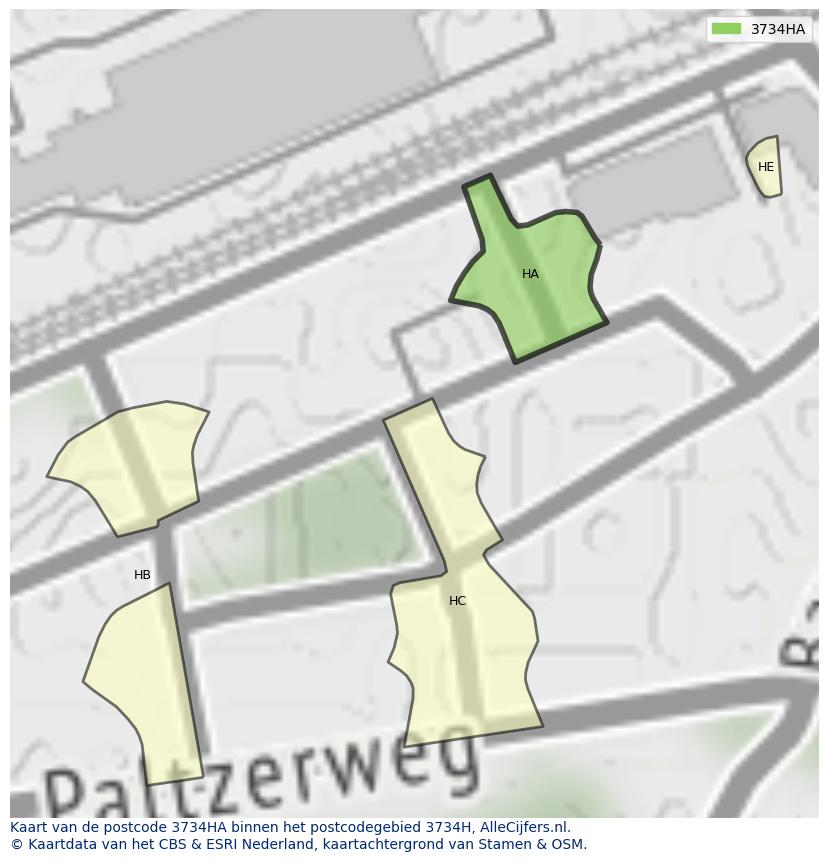 Afbeelding van het postcodegebied 3734 HA op de kaart.