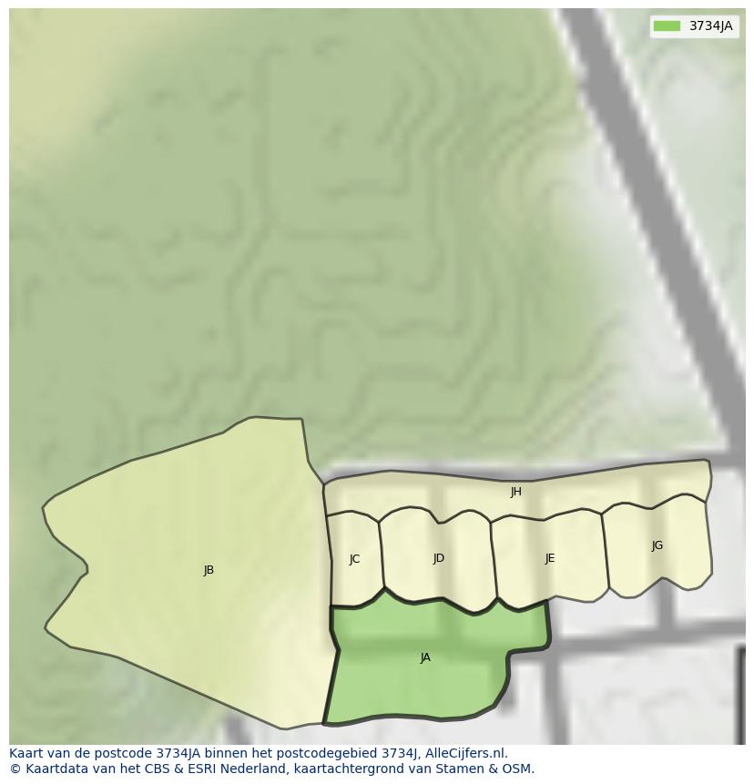 Afbeelding van het postcodegebied 3734 JA op de kaart.