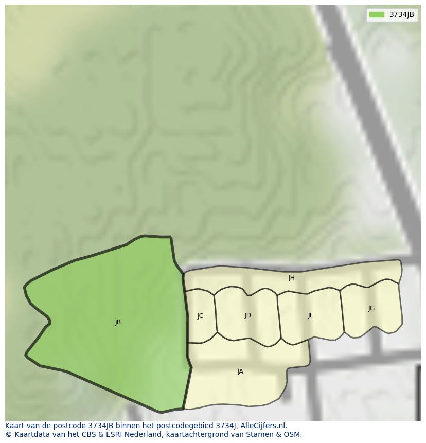 Afbeelding van het postcodegebied 3734 JB op de kaart.