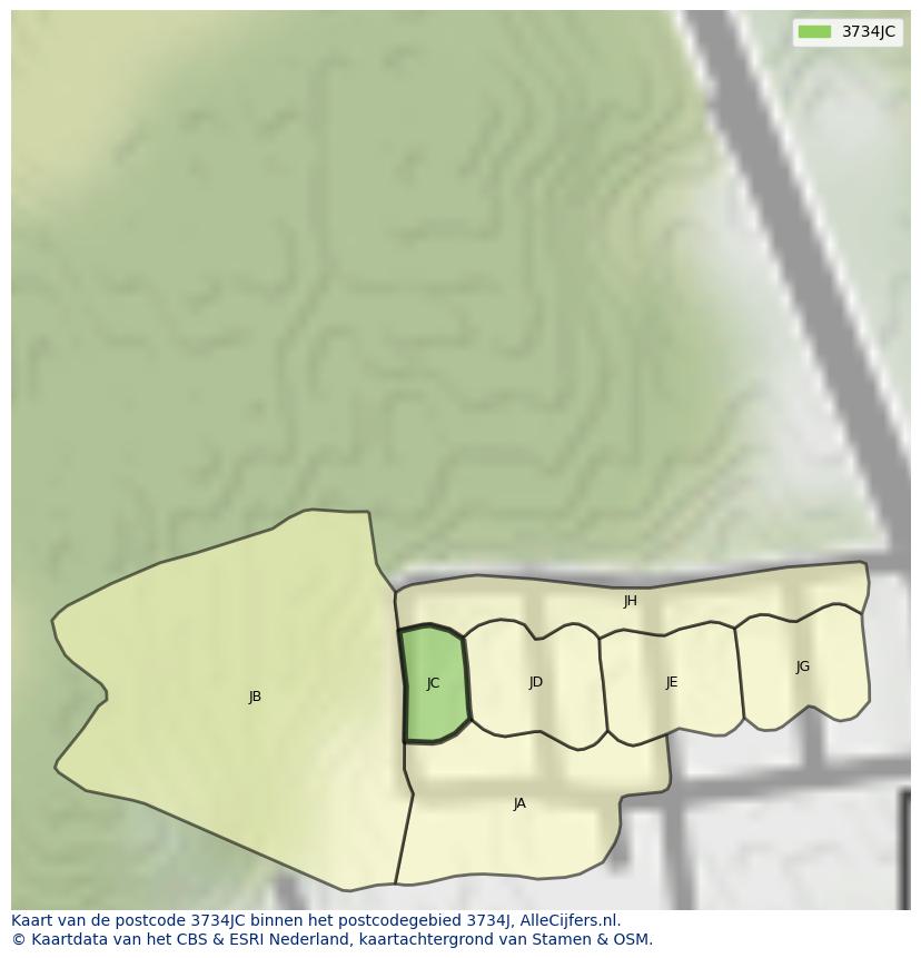 Afbeelding van het postcodegebied 3734 JC op de kaart.