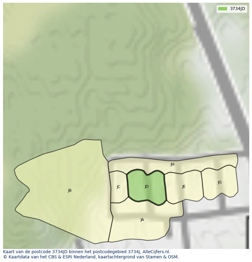 Afbeelding van het postcodegebied 3734 JD op de kaart.
