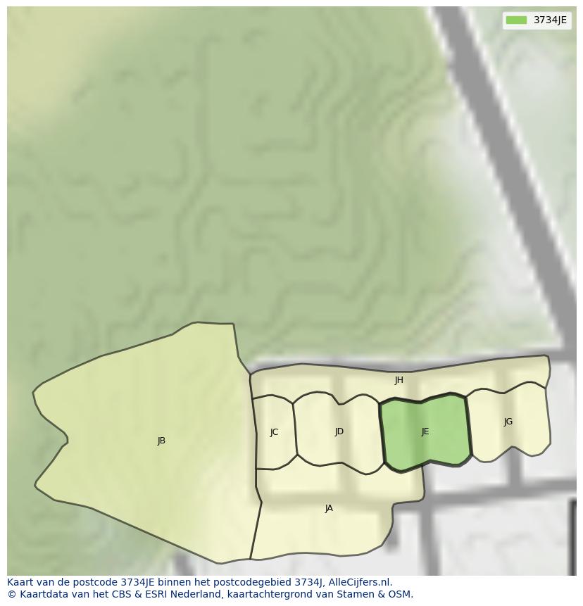 Afbeelding van het postcodegebied 3734 JE op de kaart.