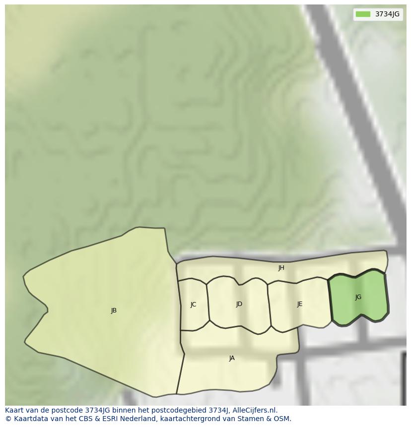 Afbeelding van het postcodegebied 3734 JG op de kaart.