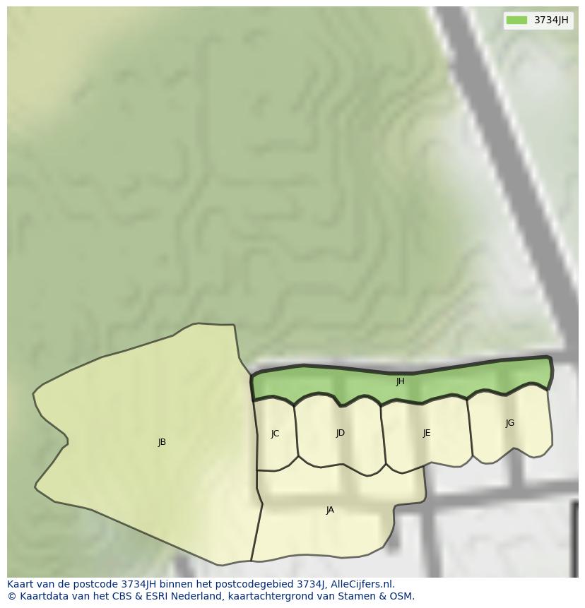 Afbeelding van het postcodegebied 3734 JH op de kaart.