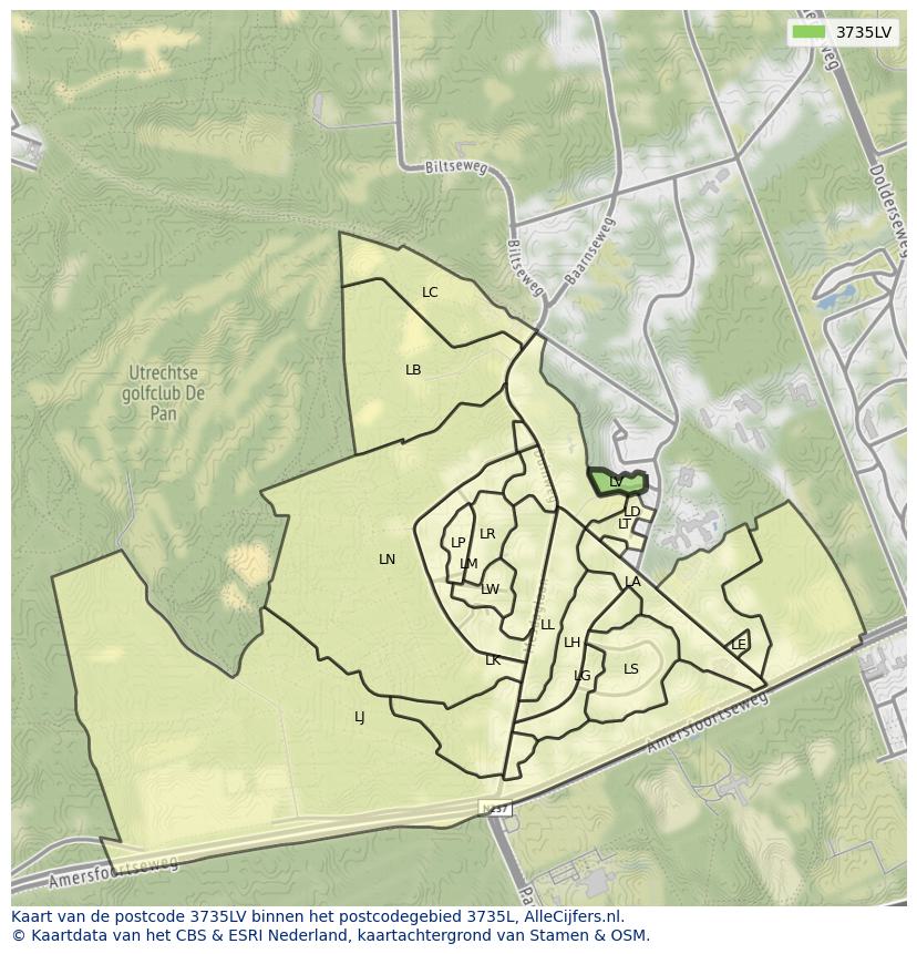 Afbeelding van het postcodegebied 3735 LV op de kaart.