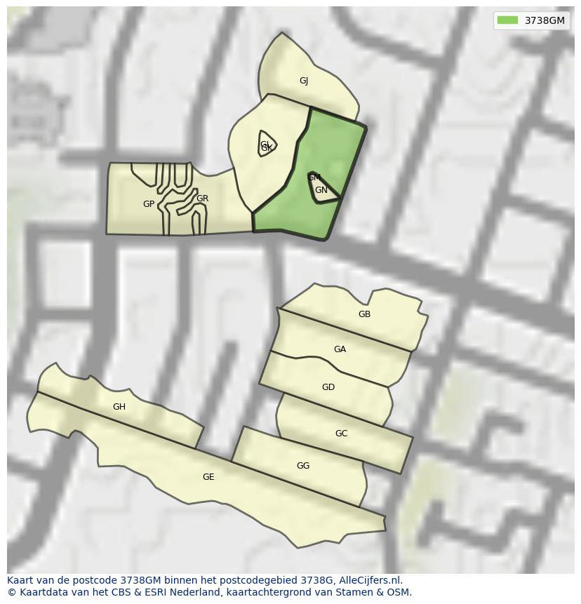 Afbeelding van het postcodegebied 3738 GM op de kaart.