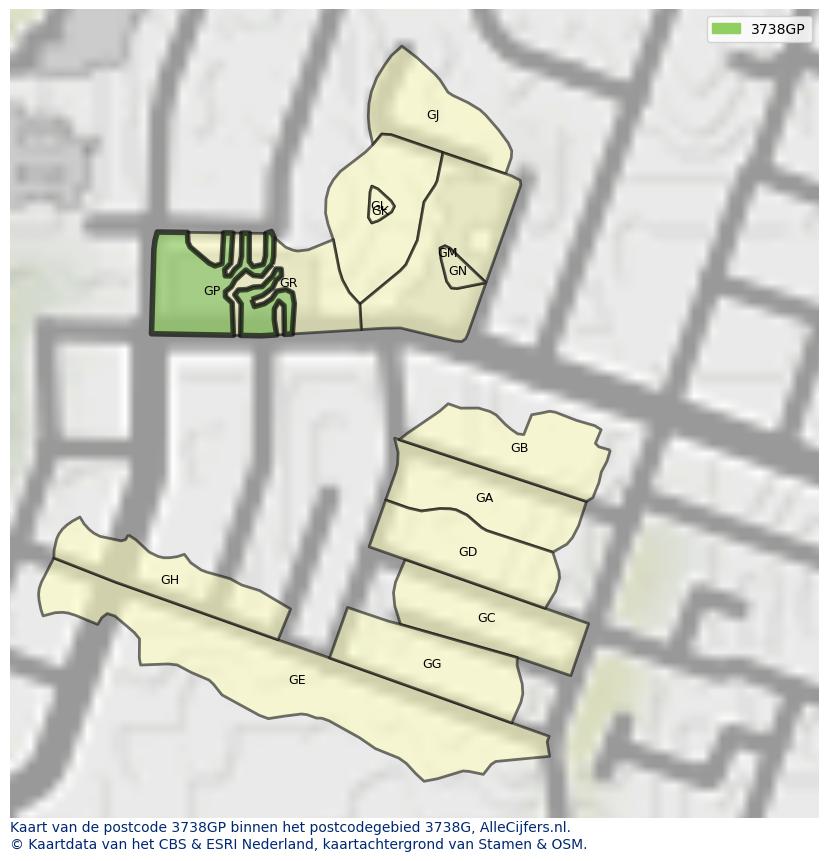 Afbeelding van het postcodegebied 3738 GP op de kaart.