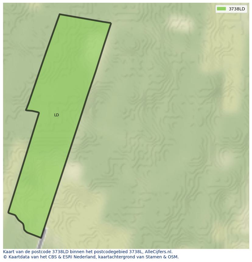 Afbeelding van het postcodegebied 3738 LD op de kaart.
