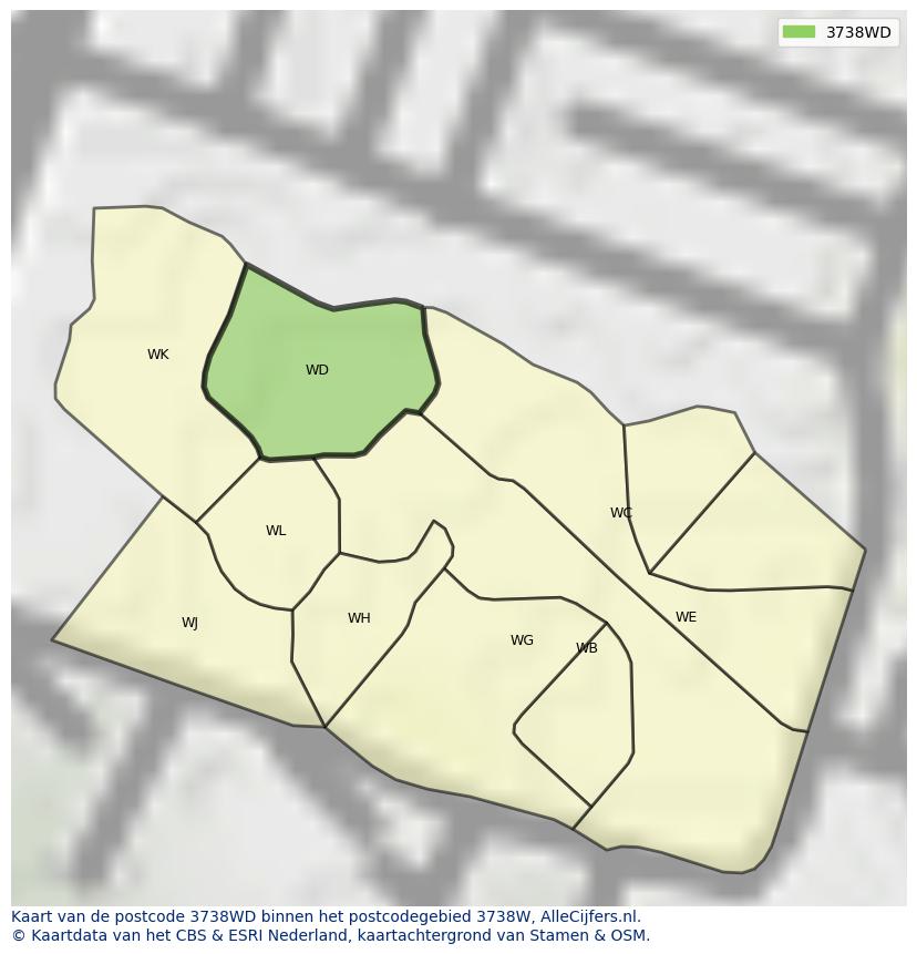 Afbeelding van het postcodegebied 3738 WD op de kaart.