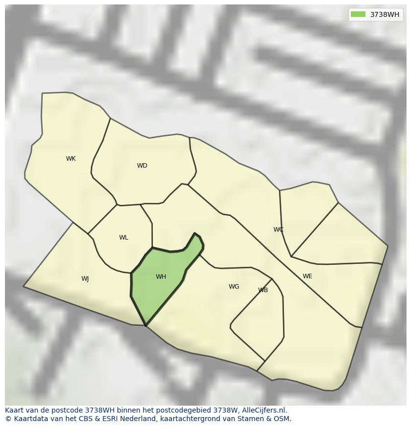 Afbeelding van het postcodegebied 3738 WH op de kaart.