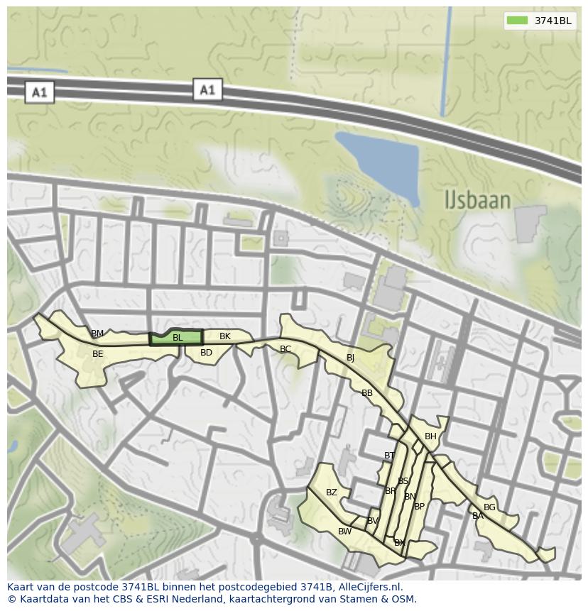 Afbeelding van het postcodegebied 3741 BL op de kaart.