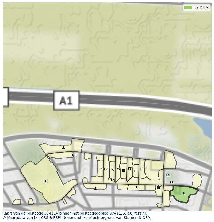 Afbeelding van het postcodegebied 3741 EA op de kaart.