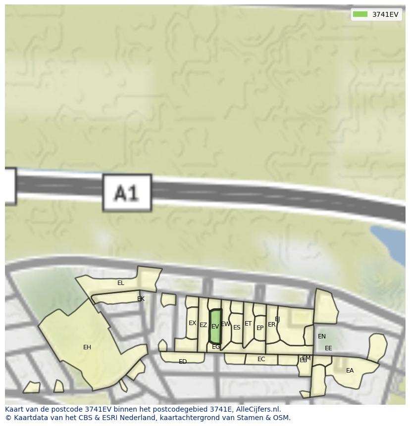 Afbeelding van het postcodegebied 3741 EV op de kaart.