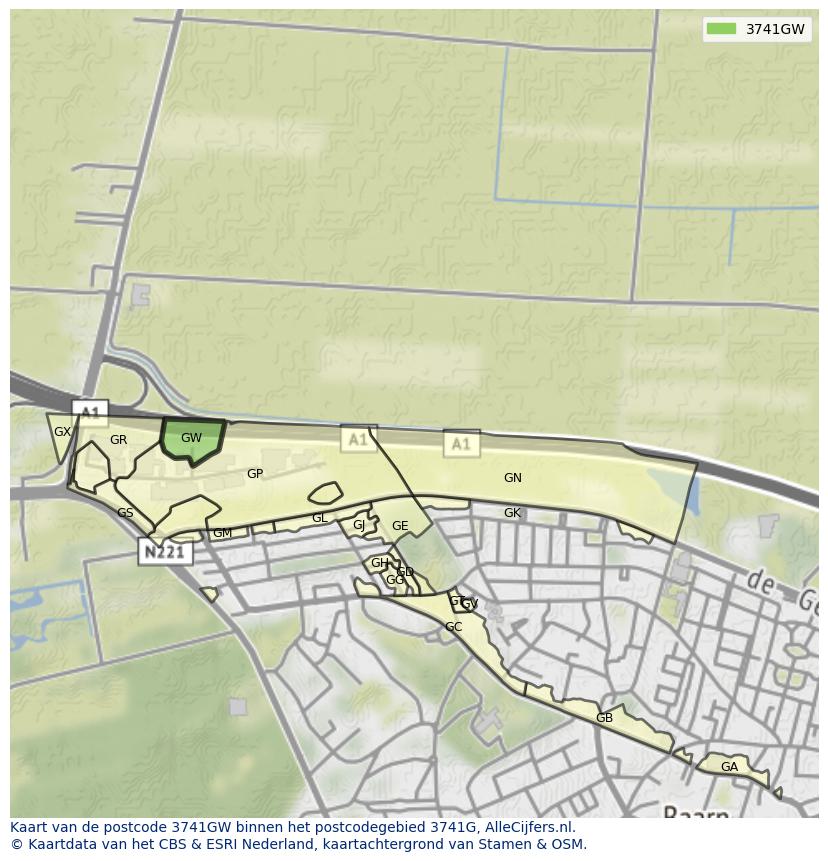 Afbeelding van het postcodegebied 3741 GW op de kaart.