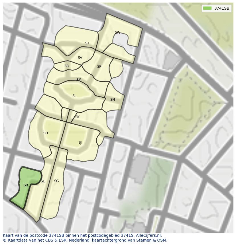 Afbeelding van het postcodegebied 3741 SB op de kaart.