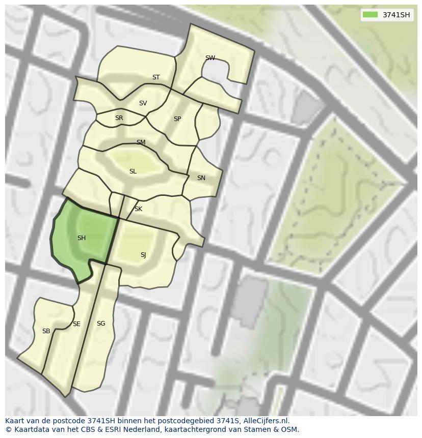 Afbeelding van het postcodegebied 3741 SH op de kaart.