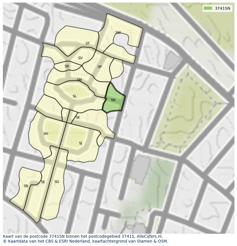 Afbeelding van het postcodegebied 3741 SN op de kaart.